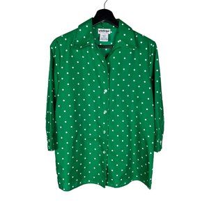 Retro Green Polka Dot Long Sleeve Button Up Top Medium